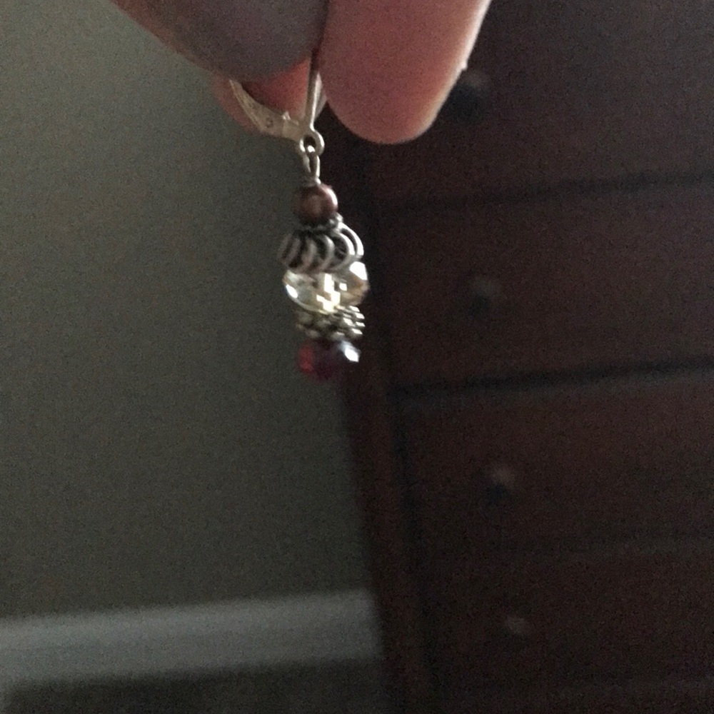 Silver and brown/champagne earrings - Picture 3 of 5
